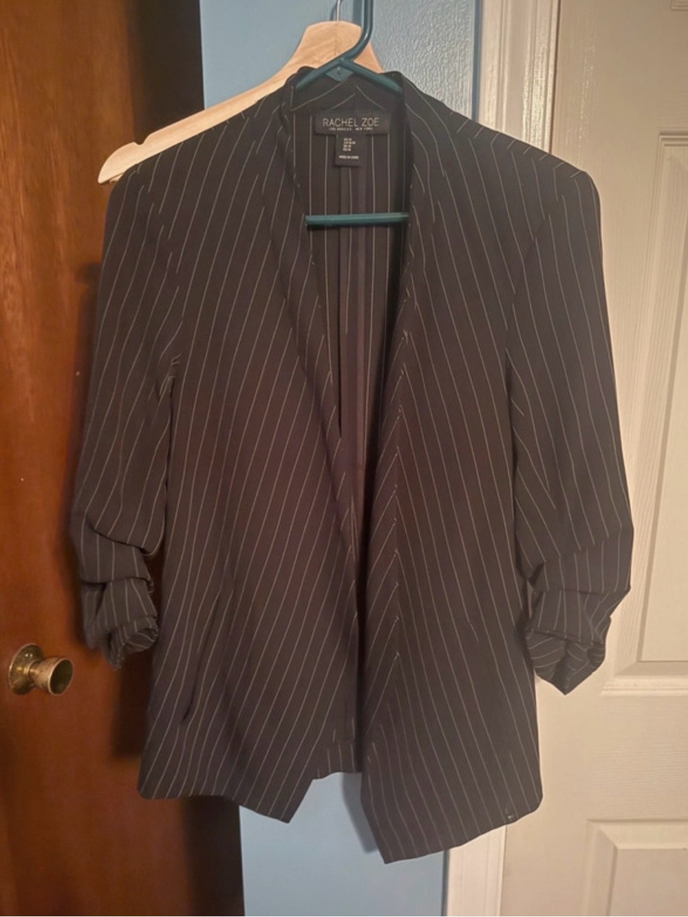 Rachel Zoe Black Pinstripe Open-Front Blazer